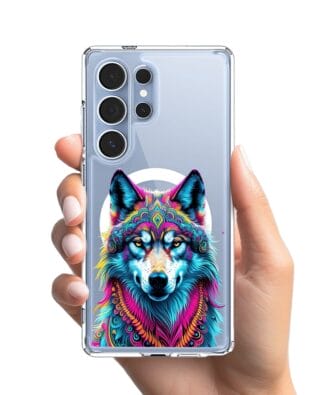 Etui do Samsung Galaxy S25 Ultra z MagSafe przeźroczyste, silikonowe Flexi, Dzika Mandala, Wilk