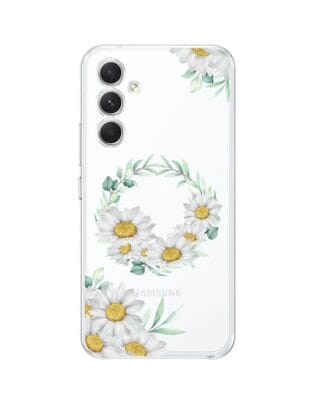 Etui do Samsung Galaxy A54 5G przeźroczyste, silikonowe Flexi, wianek stokrotek