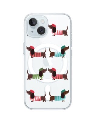 Etui do iPhone 15 z MagSafe przeźroczyste, silikonowe Flexi, jamnik w Paryżu