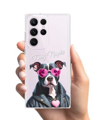 Etui do Samsung Galaxy S23 Ultra przeźroczyste, silikonowe Flexi, Puppy Love, pies rasy Amstaff