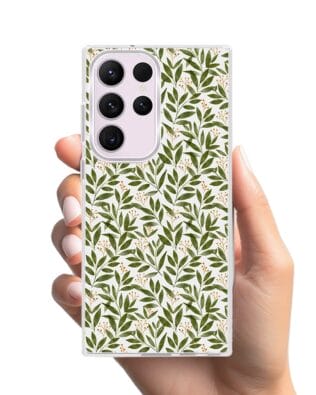 Etui do Samsung Galaxy S23 Ultra z MagSafe przeźroczyste, silikonowe Flexi, zielone gałązki