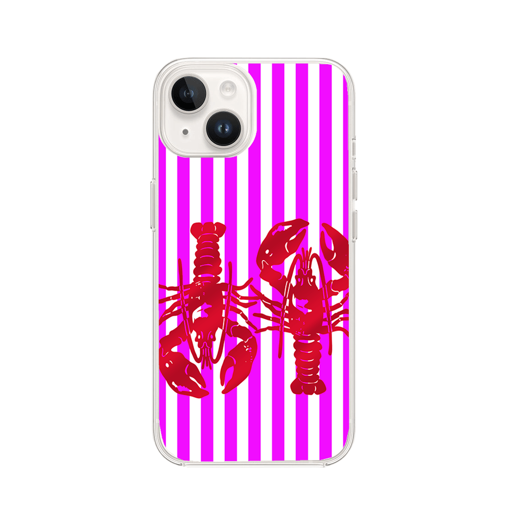 Etui do iPhone 13 Mini przeźroczyste, silikonowe Flexi, kraby z różowymi paskami