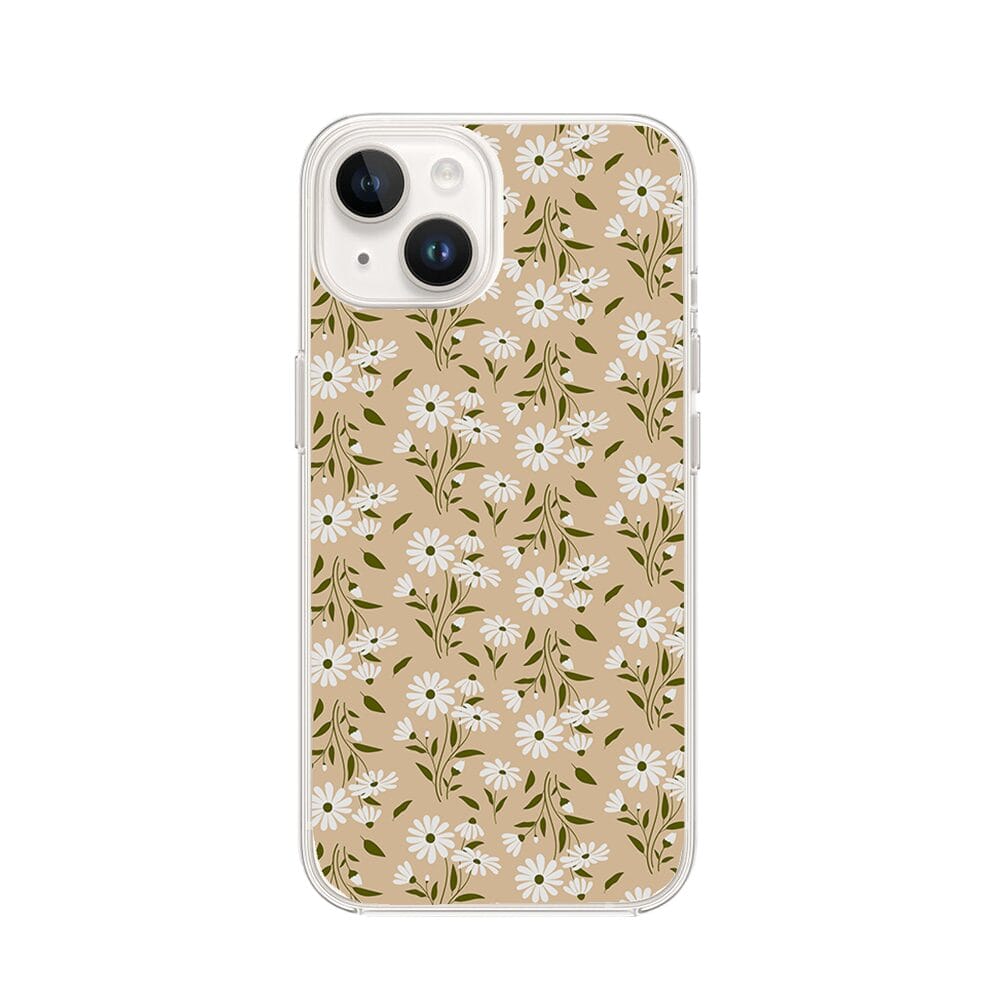 Etui do iPhone 13 przeźroczyste, silikonowe Flexi, delikatne kwiatki na cielistym tle