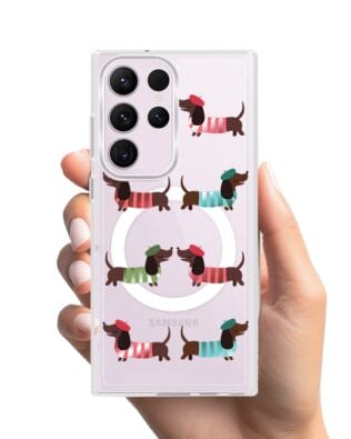 Etui do Samsung Galaxy S23 Ultra z MagSafe przeźroczyste, silikonowe Flexi, jamnik w Paryżu