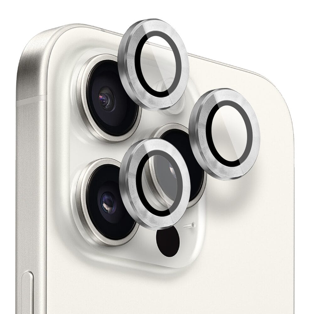 Metalowa osłona obiektywu aparatu ze szkła hartowanego 9H do iPhone 15 Pro, 1 zestaw, srebrna - obrazek 2