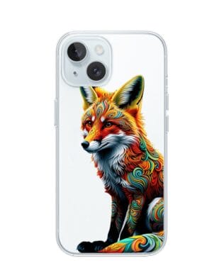 Etui do iPhone 15 przeźroczyste, silikonowe Flexi, Dzika Mandala, Lis