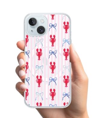 Etui do iPhone 15 Plus z MagSafe przeźroczyste, silikonowe Flexi, krab i kokardki