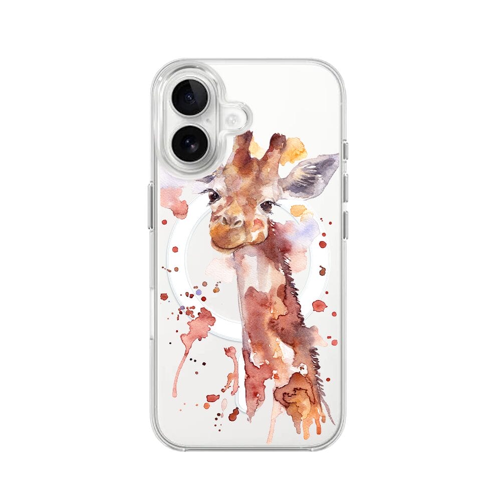 Etui do iPhone 16 z MagSafe przeźroczyste, silikonowe Flexi, Akwarelowe Zoo, Żyrafa