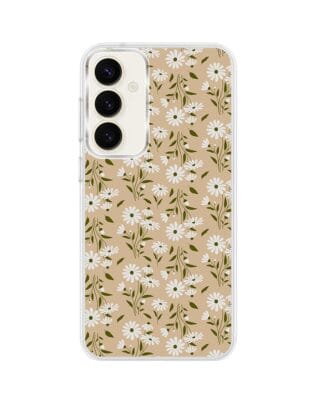 Etui do Samsung Galaxy S23 FE 5G z MagSafe przeźroczyste, silikonowe Flexi, delikatne kwiatki na cielistym tle