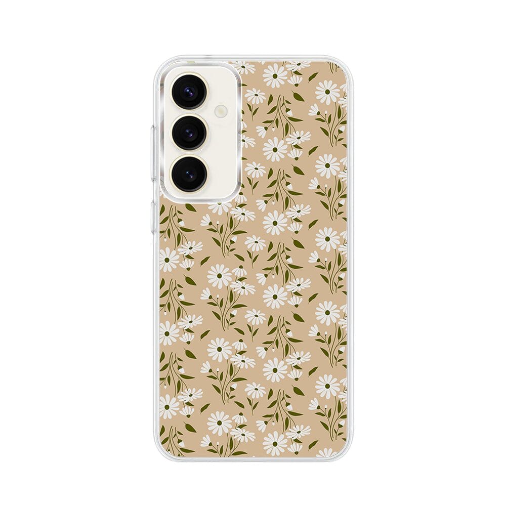 Etui do Samsung Galaxy S23 FE 5G z MagSafe przeźroczyste, silikonowe Flexi, delikatne kwiatki na cielistym tle