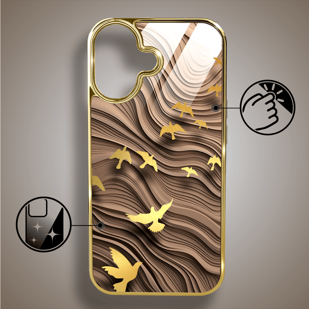 Etui do iPhone 16 IBIZU Elite Glass z MagSafe, Zwierzęta, Piaskowa odyseja, złote - obrazek 2