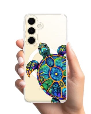 Etui do Samsung Galaxy S24 z MagSafe przeźroczyste, silikonowe Flexi, Dzika Mandala, Żółw