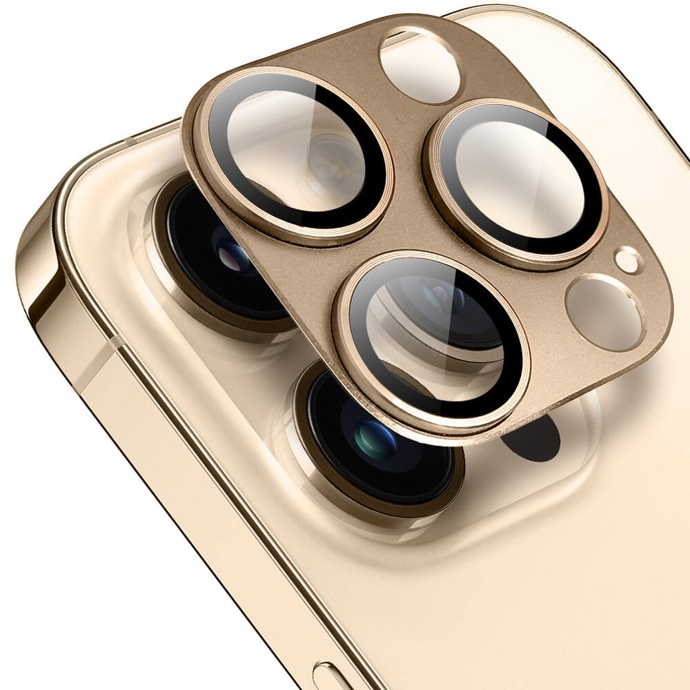 Metalowa osłona na cały aparat z wbudowanymi szkłami do iPhone 13 Pro, złota