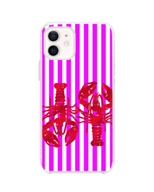 Etui do iPhone 12 Mini przeźroczyste, silikonowe Flexi, kraby z różowymi paskami