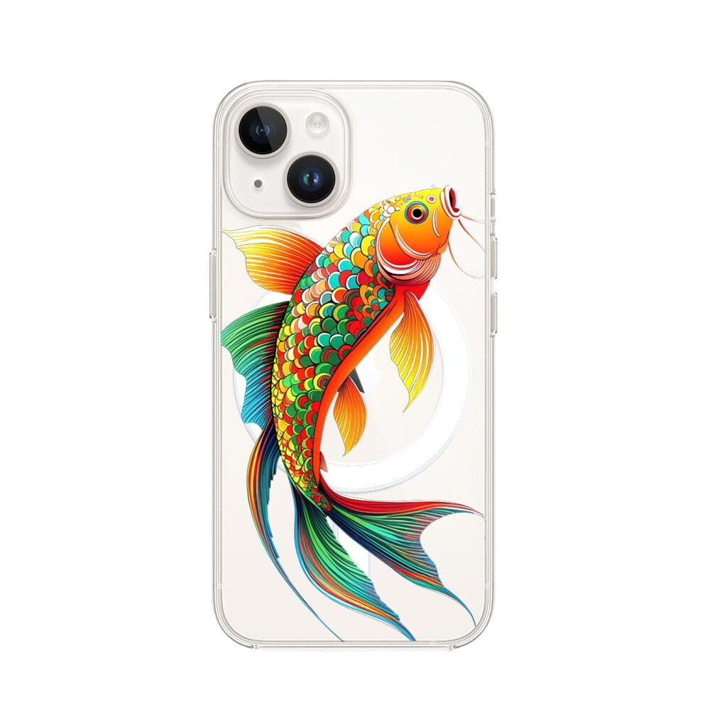 Etui do iPhone 13 Mini z MagSafe przeźroczyste, silikonowe Flexi, Dzika Mandala, Złota ryba