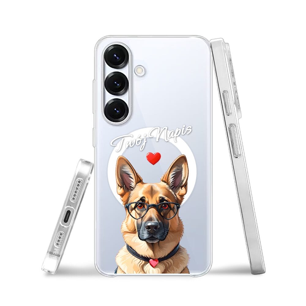 Etui do Samsung Galaxy S25 Plus z MagSafe przeźroczyste, silikonowe Flexi, Puppy Love, pies rasy Owczarek Niemiecki - obrazek 3