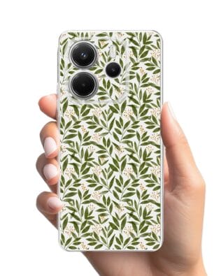 Etui do Xiaomi Redmi Note 14 4G przeźroczyste, silikonowe Flexi, zielone gałązki