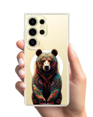 Etui do Samsung Galaxy S24 Ultra z MagSafe przeźroczyste, silikonowe Flexi, Dzika Mandala, Niedźwiedź