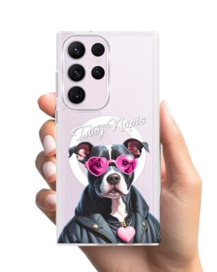 Etui do Samsung Galaxy S23 Ultra z MagSafe przeźroczyste, silikonowe Flexi, Puppy Love, pies rasy Amstaff