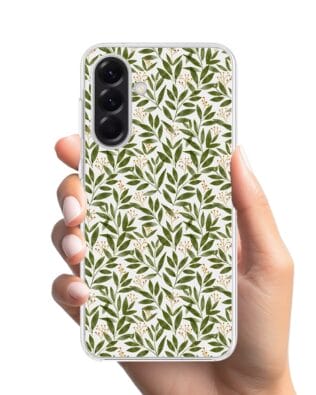 Etui do Samsung Galaxy A56 5G z MagSafe przeźroczyste, silikonowe Flexi, zielone gałązki