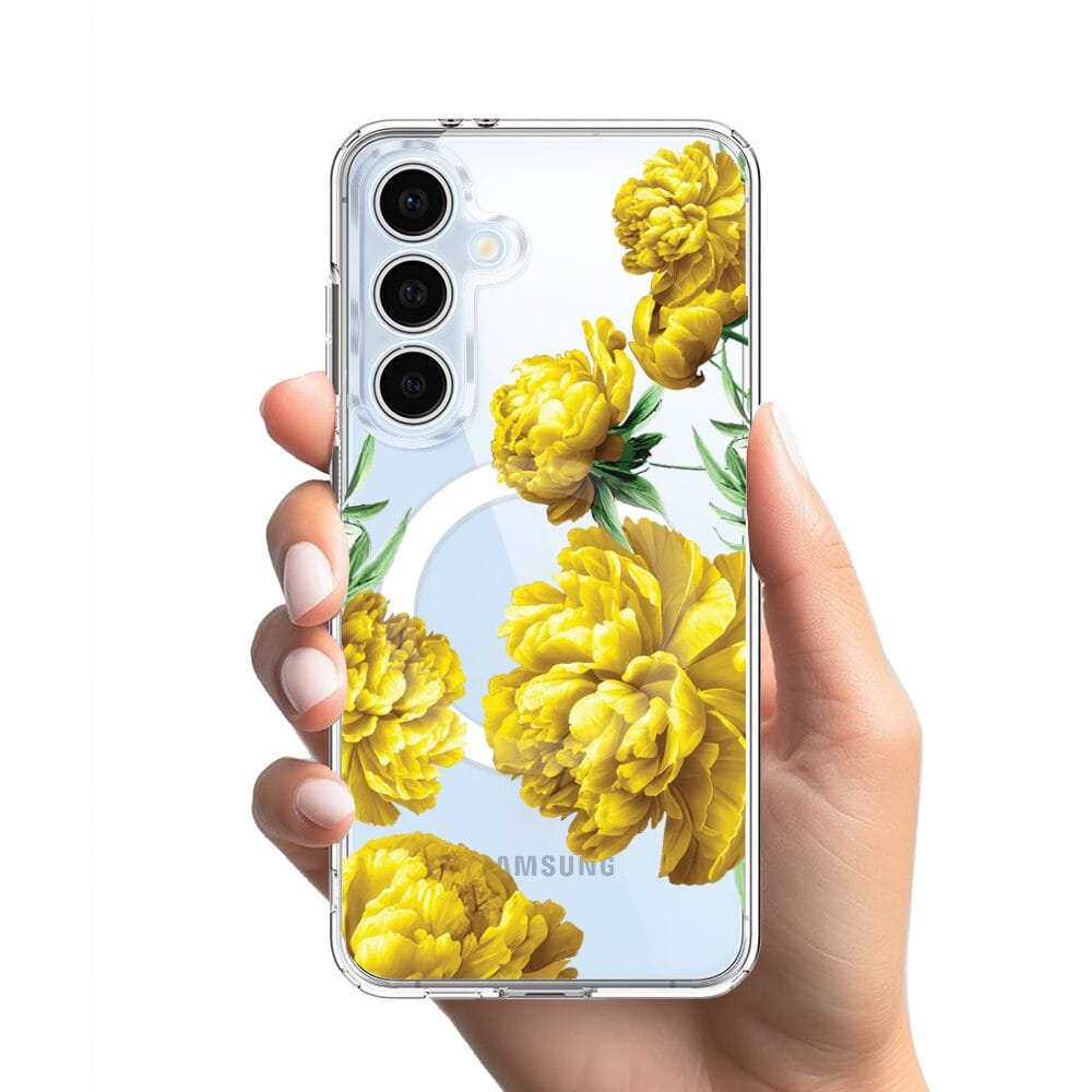 Etui do Samsung Galaxy S24 FE z MagSafe przeźroczyste, silikonowe Flexi, żółte piwonie - obrazek 2