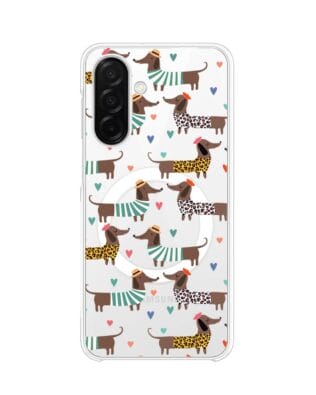 Etui do Samsung Galaxy A26 5G z MagSafe przeźroczyste, silikonowe Flexi, zakochane jamniki