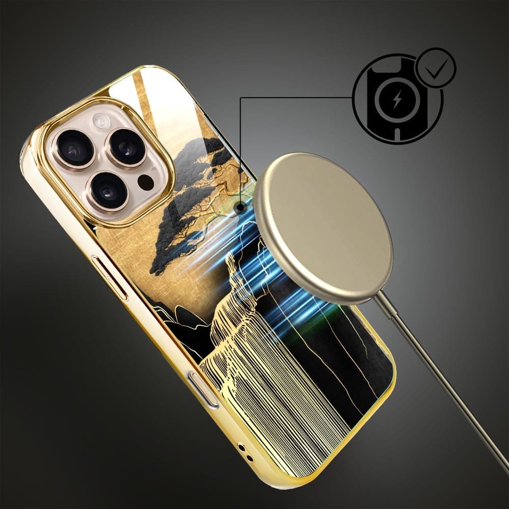Etui do iPhone 16 Pro IBIZU Elite Glass z MagSafe Magia Azji, Złoty wodospad, złote - obrazek 7