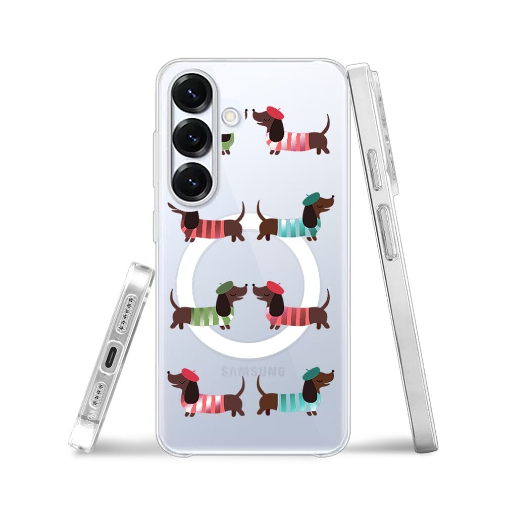 Etui do Samsung Galaxy S25 z MagSafe przeźroczyste, silikonowe Flexi, jamnik w Paryżu - obrazek 3