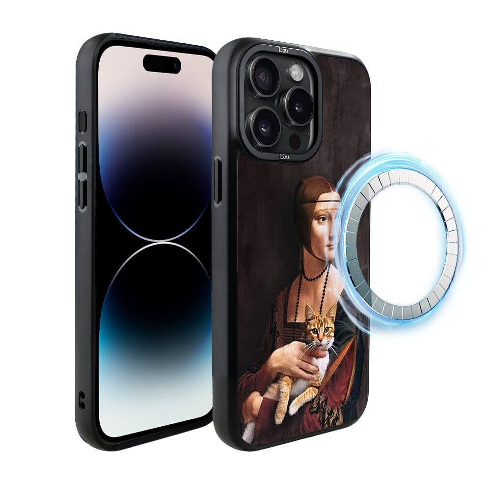 Etui do iPhone 14 Pro IBIZU DropGuard Matt z MagSafe, Leonardo Da Vinci, dama z kotem