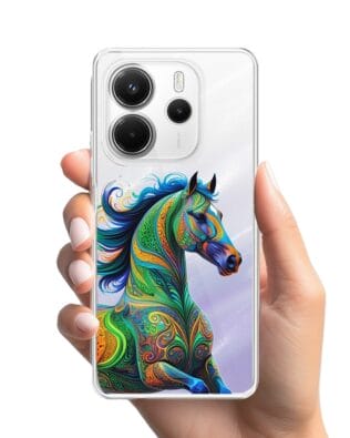 Etui do Xiaomi Redmi Note 14 5G przeźroczyste, silikonowe Flexi, Dzika Mandala, Koń