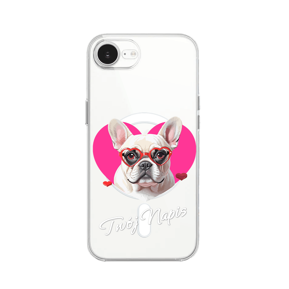 Etui do iPhone 16e z MagSafe przeźroczyste, silikonowe Flexi, Puppy Love, pies rasy Buldog Francuski