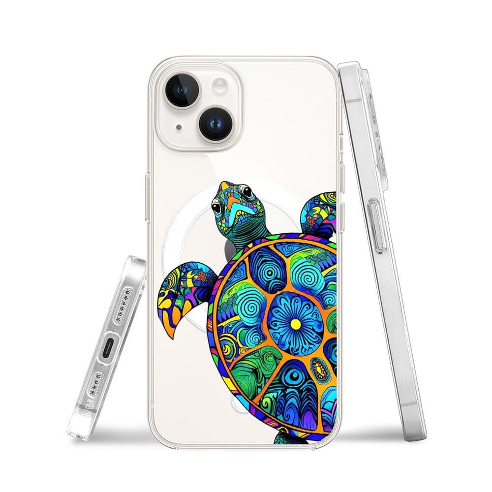 Etui do iPhone 14 Plus z MagSafe przeźroczyste, silikonowe Flexi, Dzika Mandala, Żółw - obrazek 3