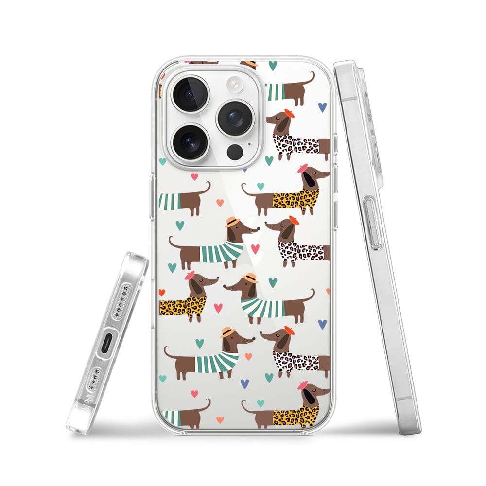 Etui do iPhone 14 Pro przeźroczyste, silikonowe Flexi, zakochane jamniki - obrazek 3