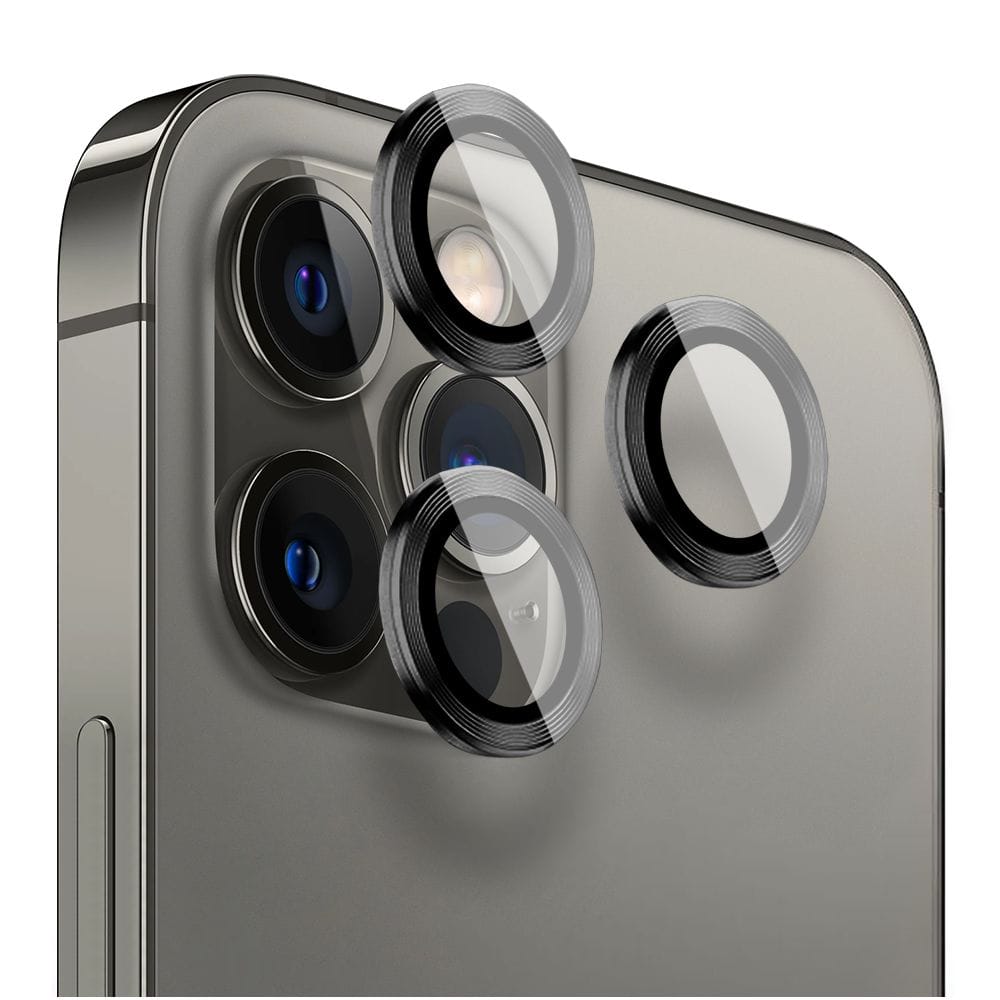 Metalowa osłona obiektywu aparatu ze szkła hartowanego 9H do iPhone 12 Pro Max, 1 zestaw, czarna - obrazek 2