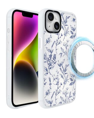 Etui do iPhone 14 Plus IBIZU DropGuard Matt z MagSafe, Pastel Bloom, Lazurowe szepty BIAŁE