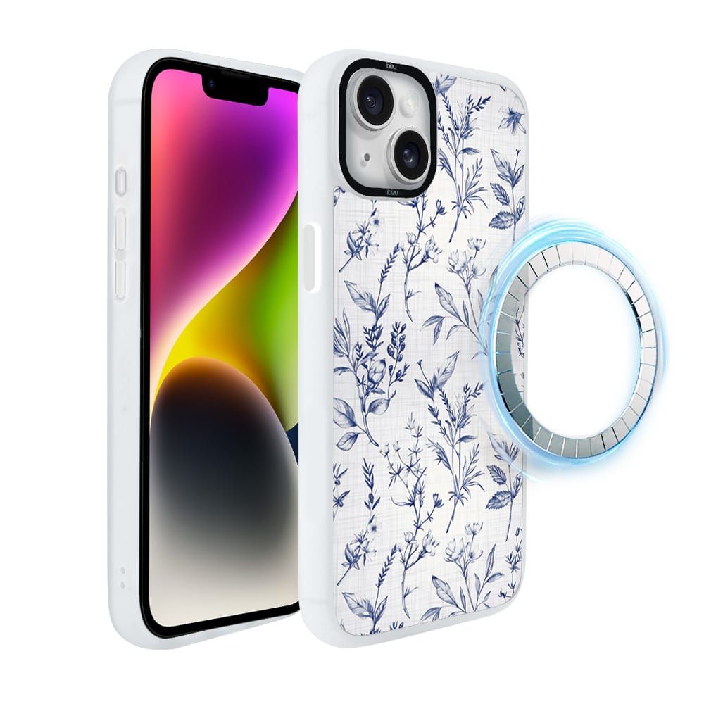 Etui do iPhone 14 Plus IBIZU DropGuard Matt z MagSafe, Pastel Bloom, Lazurowe szepty BIAŁE