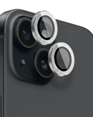 Metalowa osłona obiektywu aparatu ze szkła hartowanego 9H do iPhone 15 Plus, 1 zestaw, srebrna