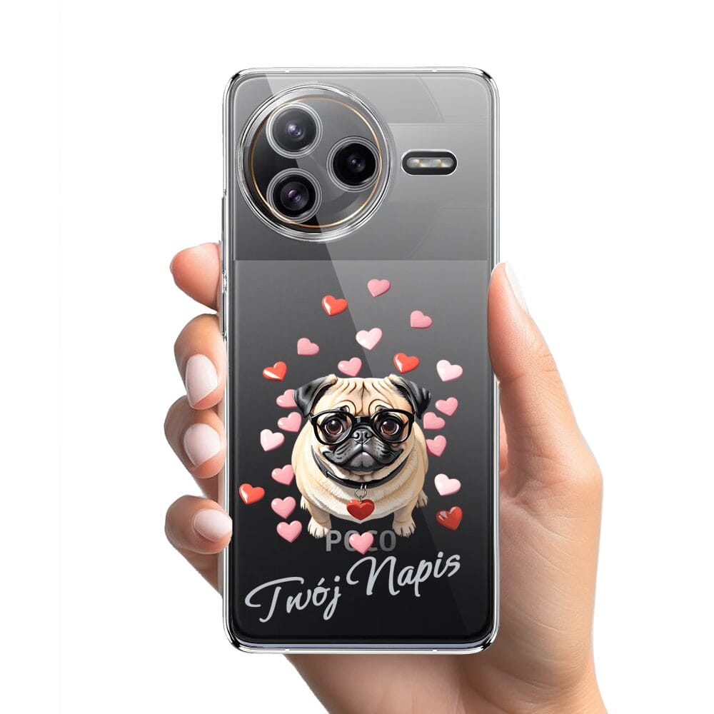 Etui do Xiaomi POCO F7 Ultra przeźroczyste, silikonowe Flexi, Puppy Love, pies rasy Mops - obrazek 2