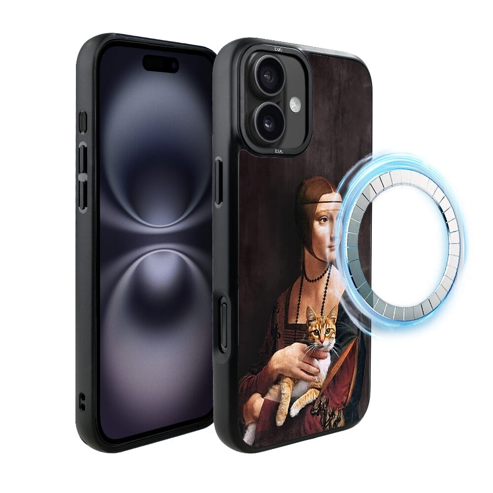 Etui do iPhone 16 Plus IBIZU DropGuard Matt z MagSafe, Leonardo Da Vinci, dama z kotem