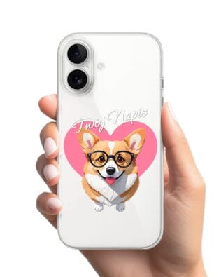 Etui do iPhone 16 Plus przeźroczyste, silikonowe Flexi, Puppy Love, pies rasy Corgi