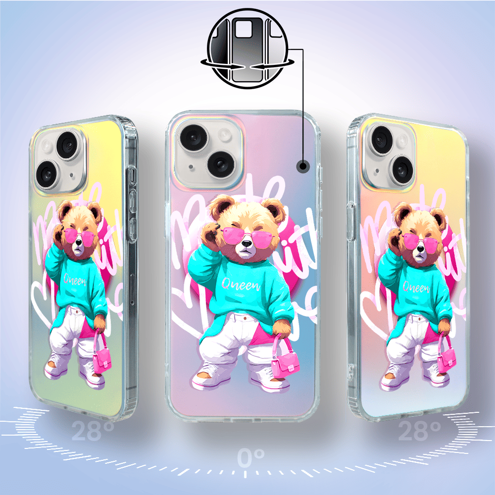 Etui do iPhone 14 IBIZU California Sunset, zmieniające kolor, Pink Queen, stylowy miś - obrazek 6