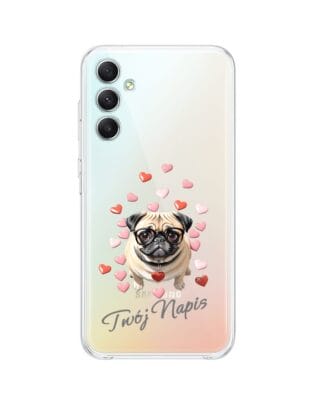 Etui do Samsung Galaxy A34 5G przeźroczyste, silikonowe Flexi, Puppy Love, pies rasy Mops