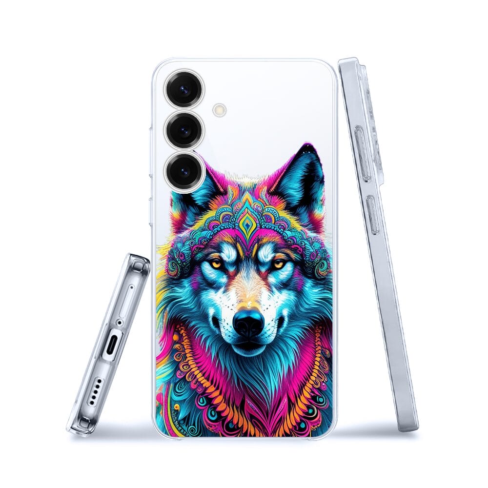 Etui do Samsung Galaxy S25 przeźroczyste, silikonowe Flexi, Dzika Mandala, Wilk - obrazek 3