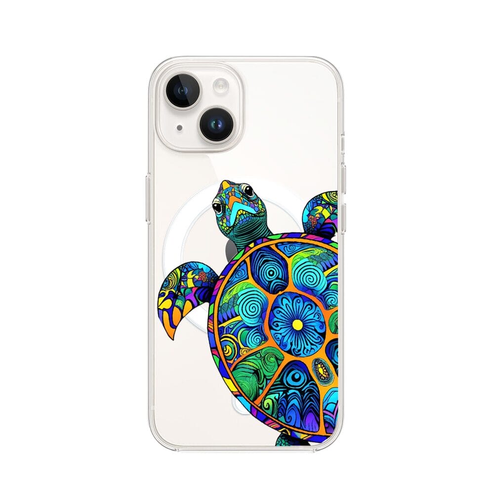 Etui do iPhone 13 Mini z MagSafe przeźroczyste, silikonowe Flexi, Dzika Mandala, Żółw
