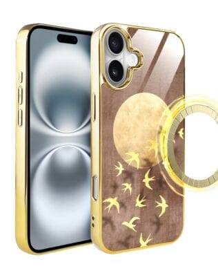 Etui do iPhone 16 IBIZU Elite Glass z MagSafe Magia Azji, Taniec jaskółek, złote