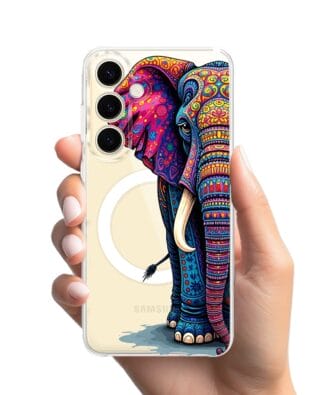 Etui do Samsung Galaxy S24 z MagSafe przeźroczyste, silikonowe Flexi, Dzika Mandala, Słoń