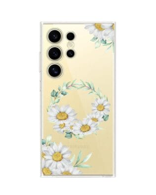 Etui do Samsung Galaxy S24 Ultra przeźroczyste, silikonowe Flexi, wianek stokrotek