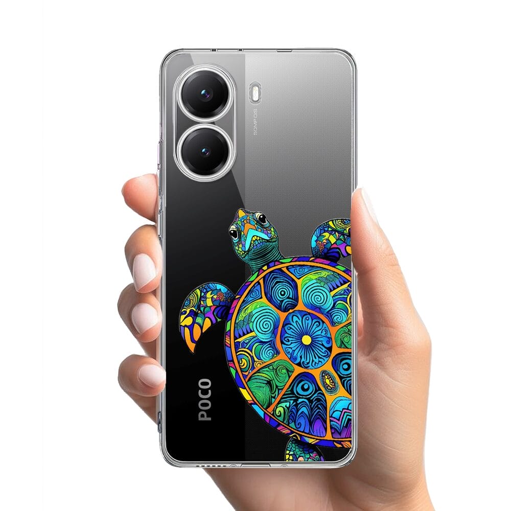 Etui do Xiaomi POCO X7 Pro przeźroczyste, silikonowe Flexi, Dzika Mandala, Żółw - obrazek 2