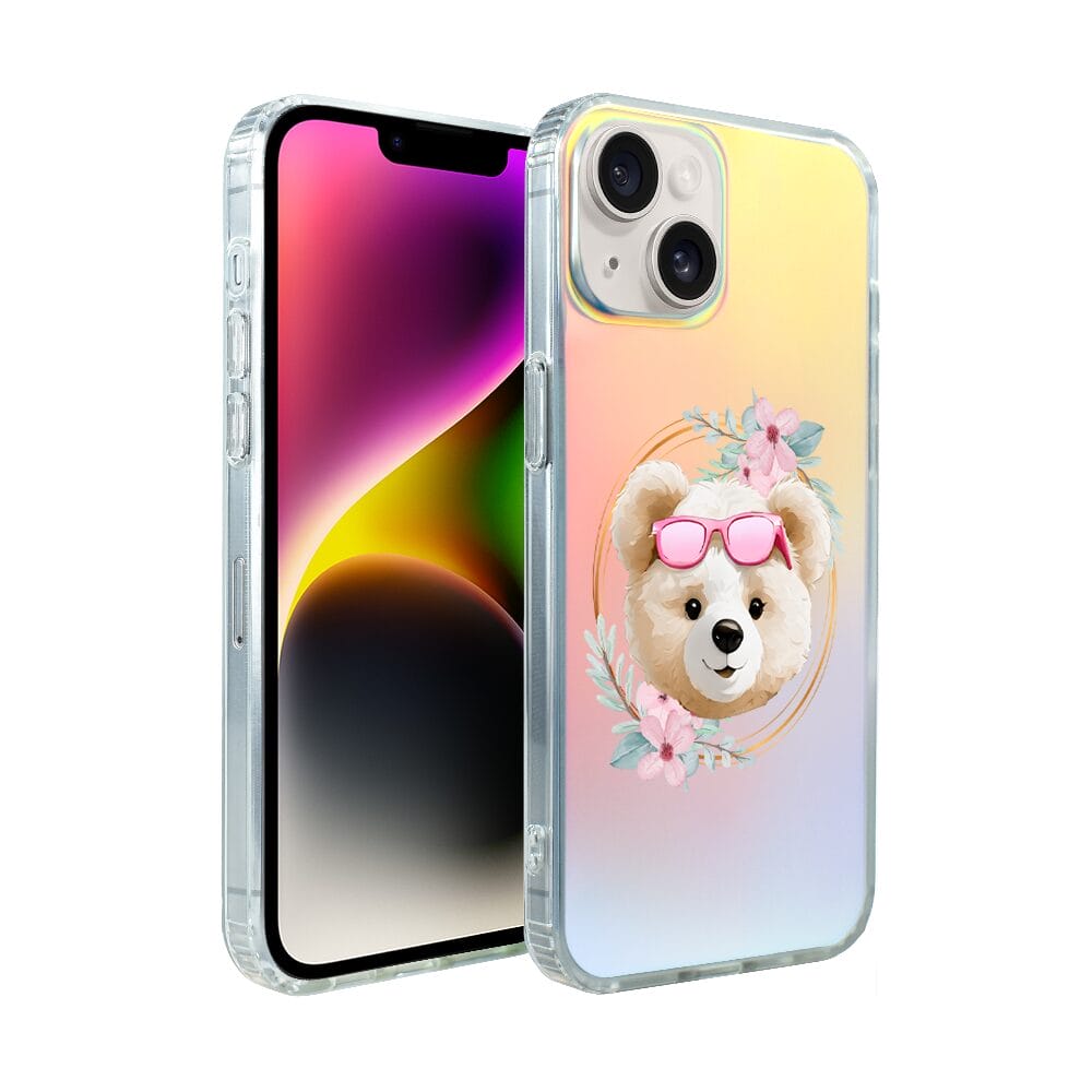 Etui do iPhone 14 IBIZU California Sunset, zmieniające kolor, Flower Queen, miś z kwiatami