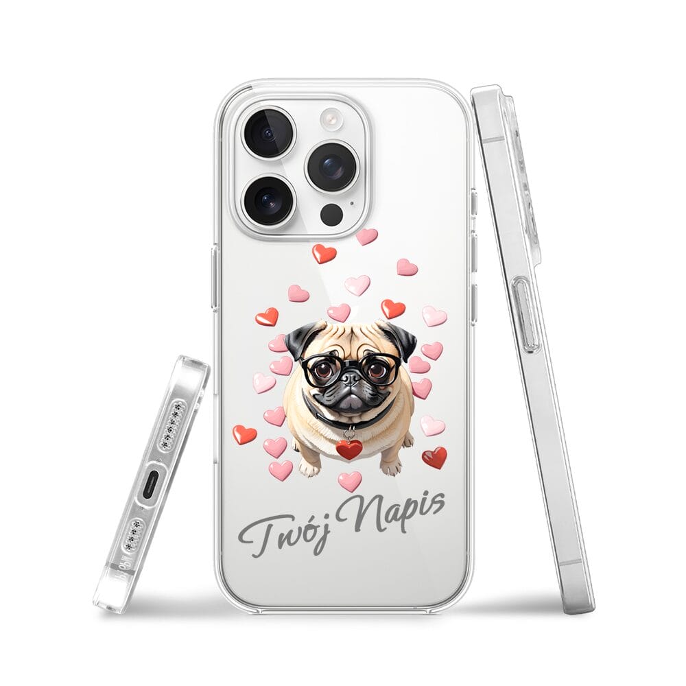 Etui do iPhone 14 Pro przeźroczyste, silikonowe Flexi, Puppy Love, pies rasy Mops - obrazek 3
